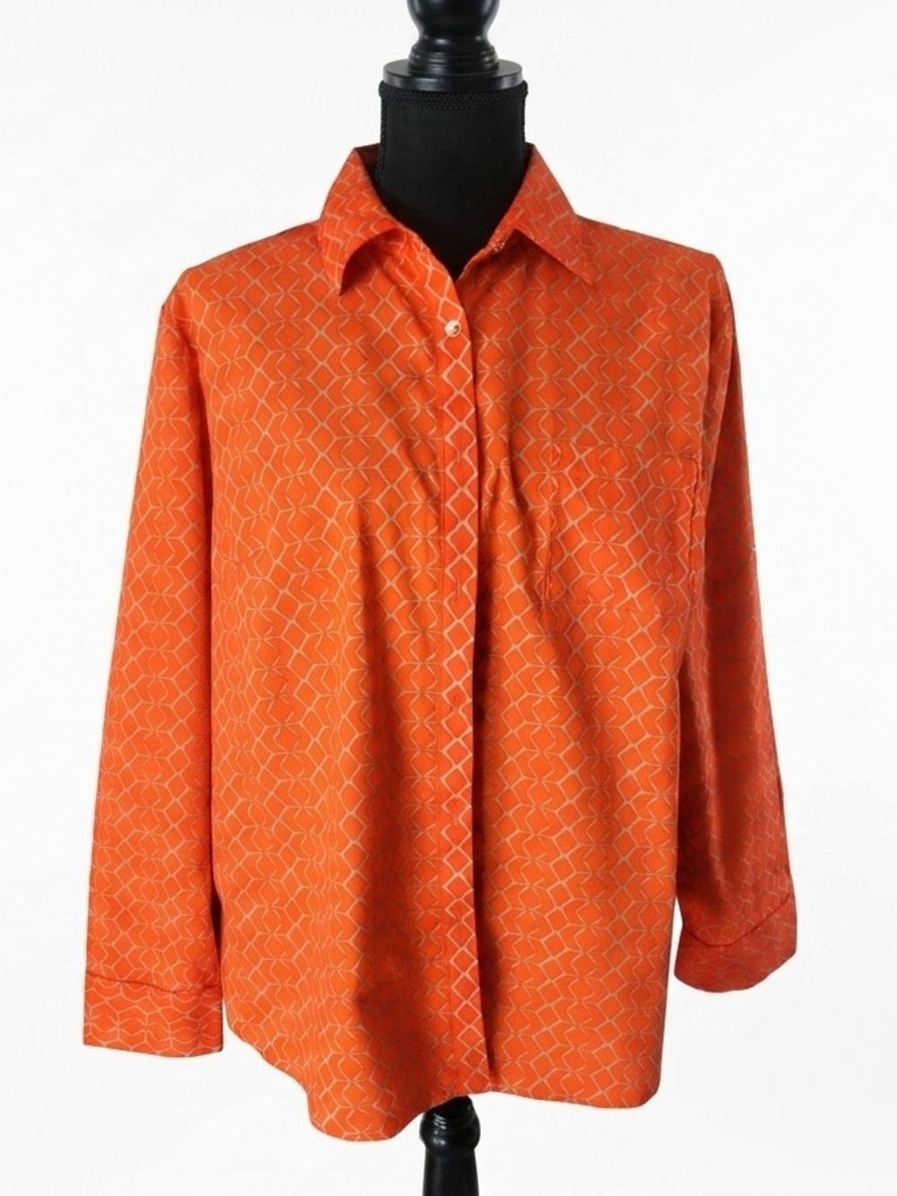 Jones New York Orange Geometric Button-Down Shirt